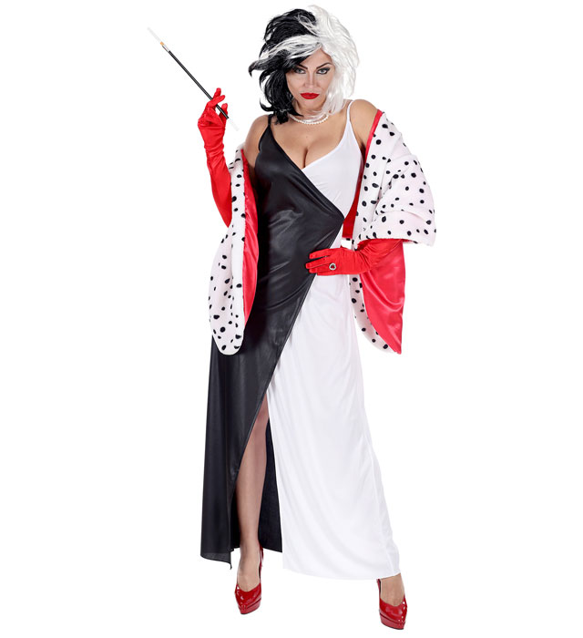 DEMONIA Kleid mit Umhang in Weiß, Schwarz und Rot